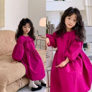 Girls' dress autumn new Korean lantern sleeve princess dress long skirt for children clothes girl clothes